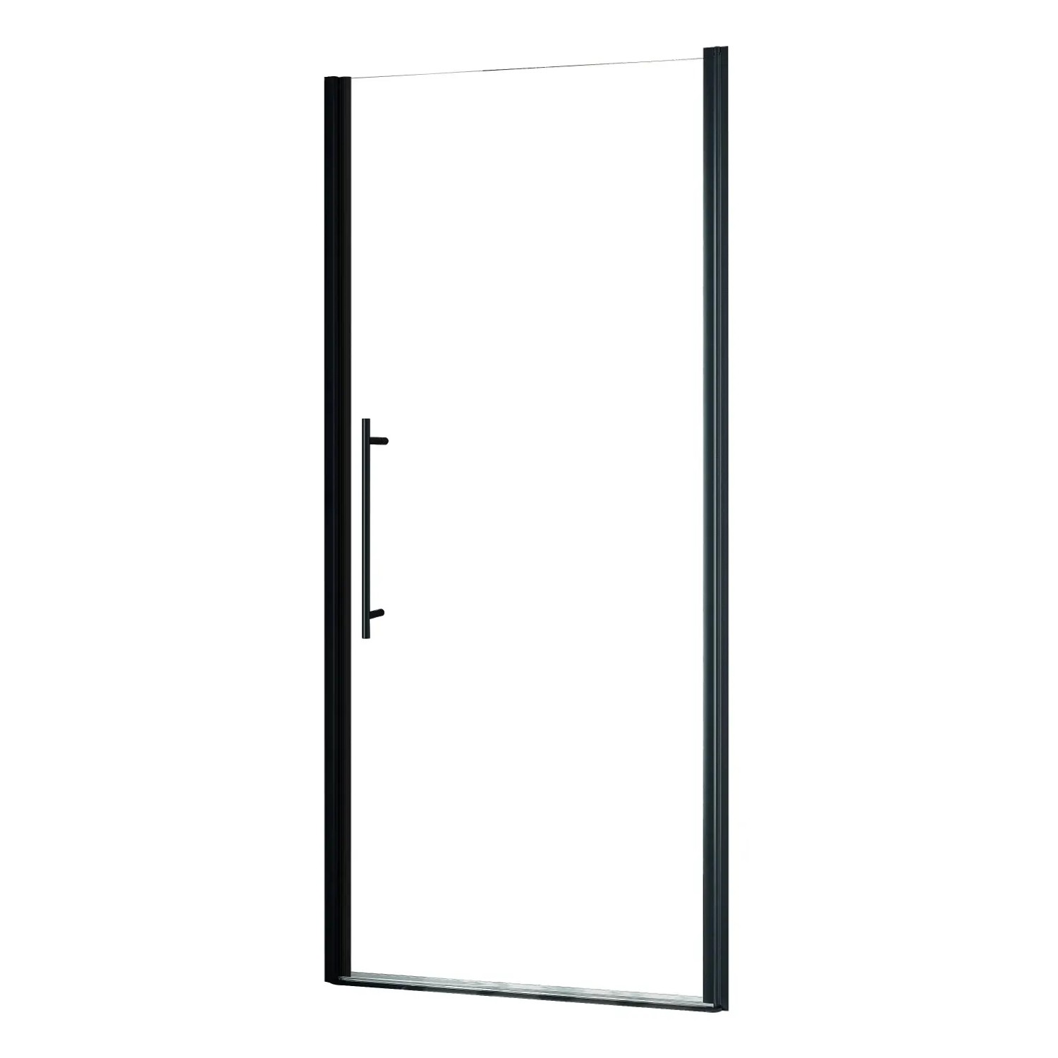 Schulte Drehtür Alexa Style 2.0, Mattschwarz, 90 cm breit. Duschwand mit schwarzem Rahmen und Griff.