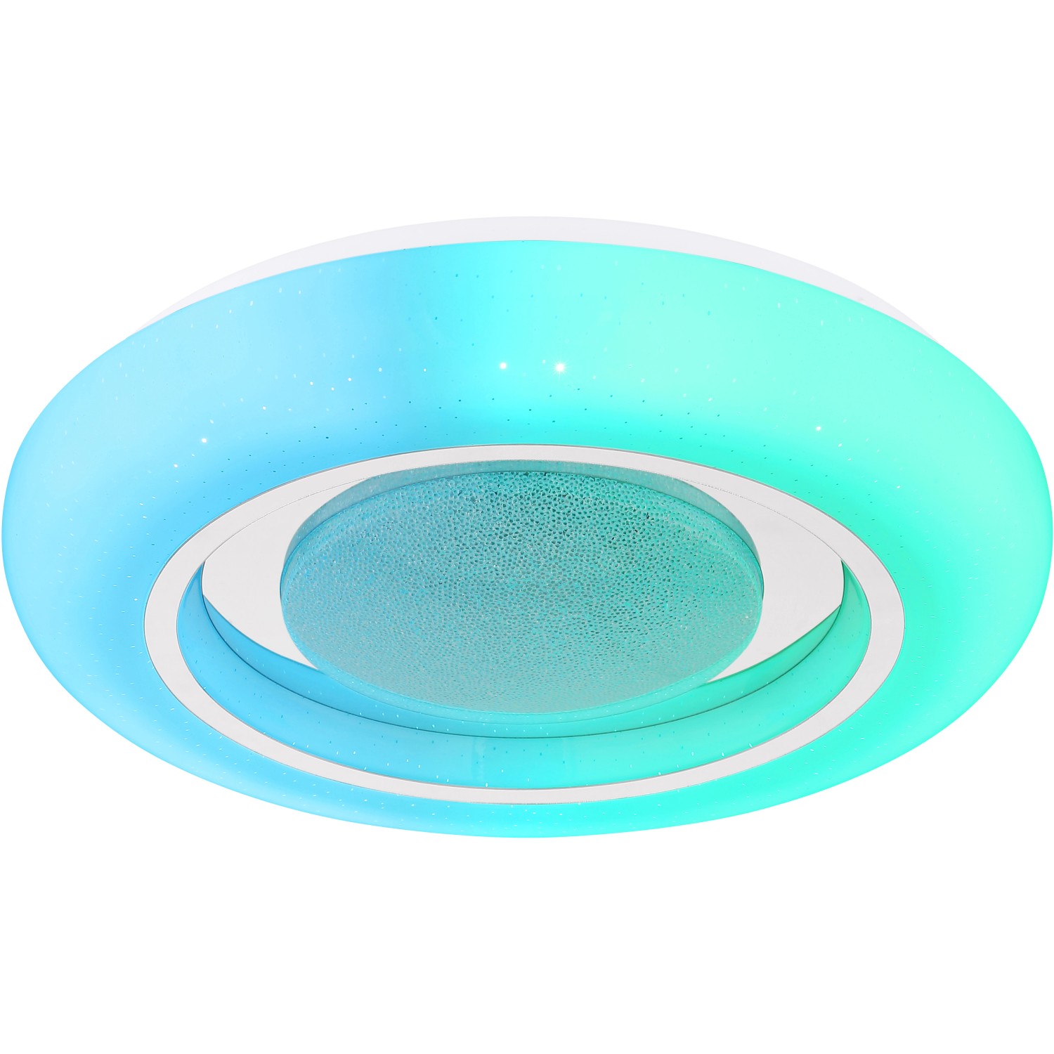 Weiße LED-Deckenleuchte Burro, 2-flammig, mit Farbwechsel und Fernbedienung. Moderne Deckenlampe für stimmungsvolles Licht.