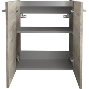 Offener Fackelmann Waschbeckenunterschrank SBC Eiche Natur, Innenansicht mit Einlegeböden.