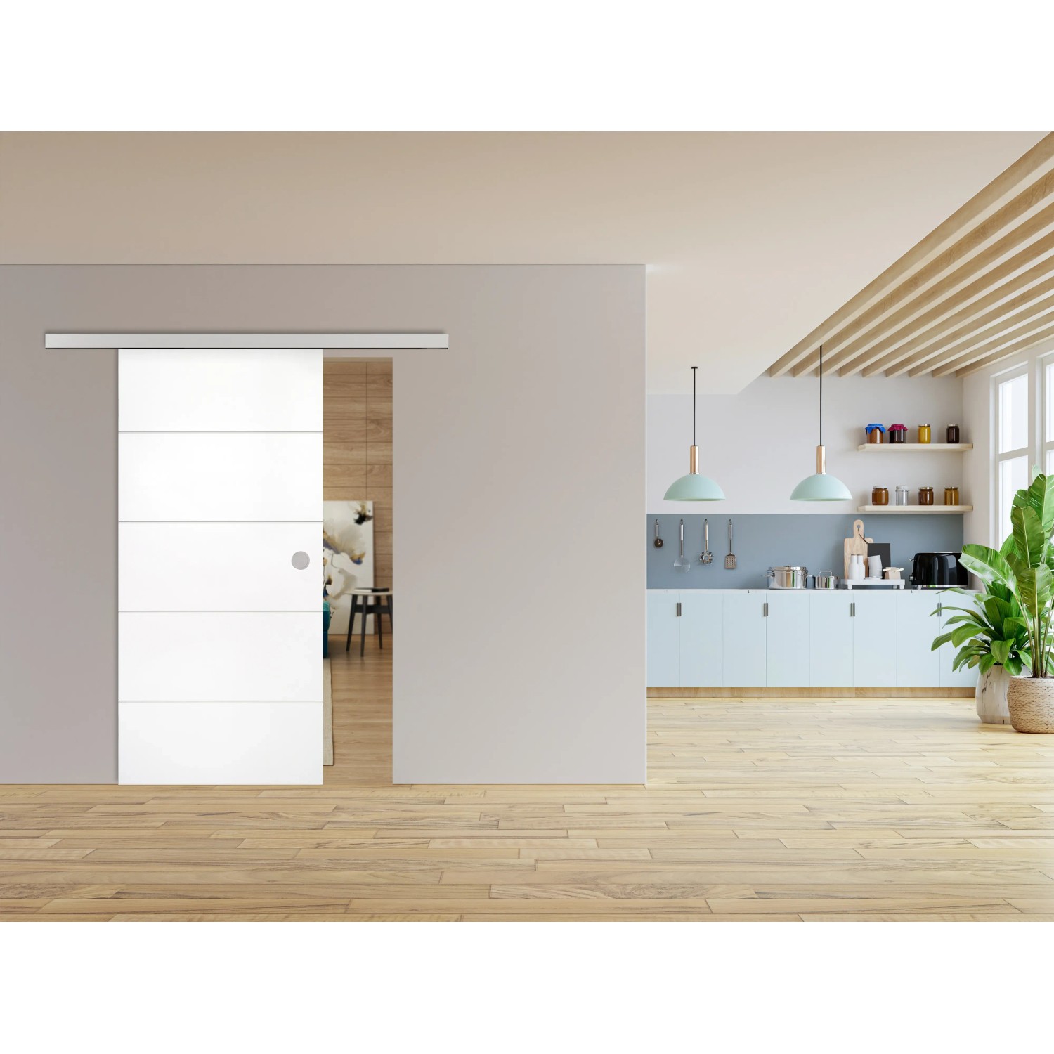 Novadoors Holzschiebetür-Set Ontario Bianco, Weißlack, 4-teilig mit Soft-Einzug.