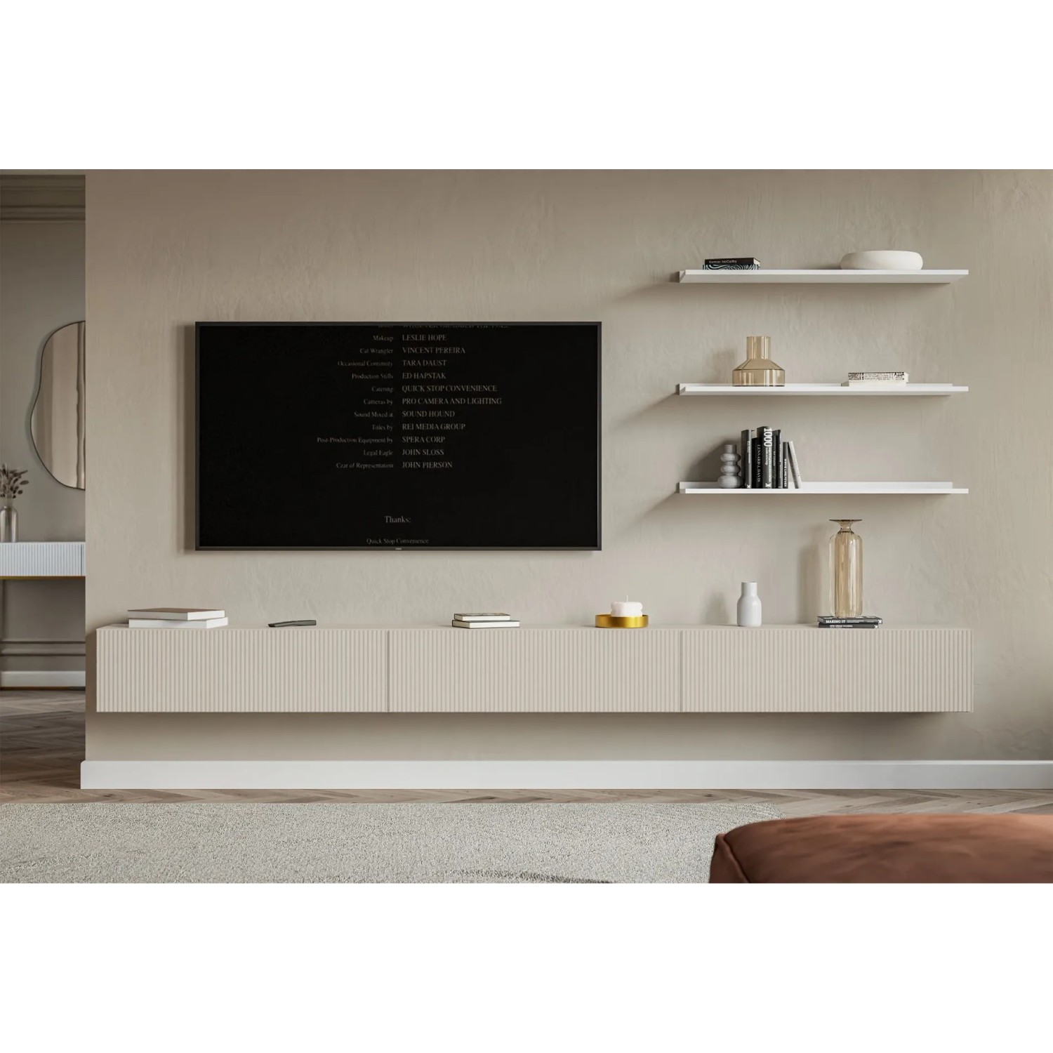 Selsey TV-Hängeboard Veldio mit Lamellenfront 300 cm Greige_2