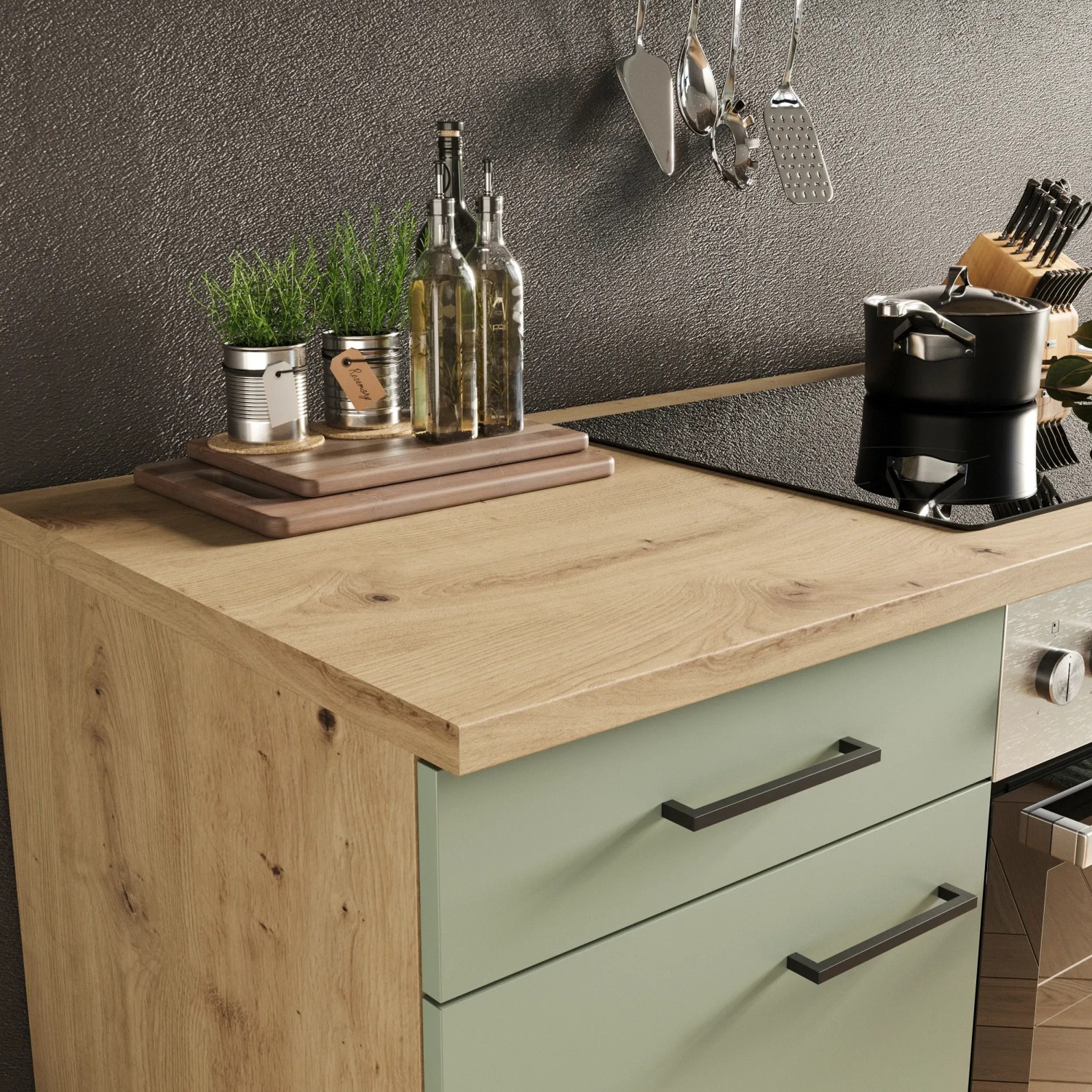 Flex-Well Exclusiv Küche 1701-016 Cara 220 cm Schilfgrün matt