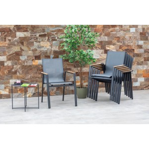 Acamp Stapelsessel Vegas 6er-Set, anthrazitgraue Gartenstühle mit Aluminiumgestell und atmungsaktivem Gewebe.