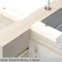 Detailaufnahme der Eckverbindung des Skan Holz Gartenhauses Palma 1 aus unbehandeltem Holz.