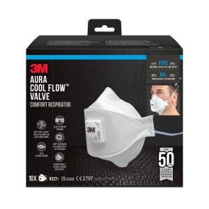 3M Komfort-Atemschutzmaske Aura Comfort mit Cool Flow-Ventil FFP2 Weiß 10er-Pack