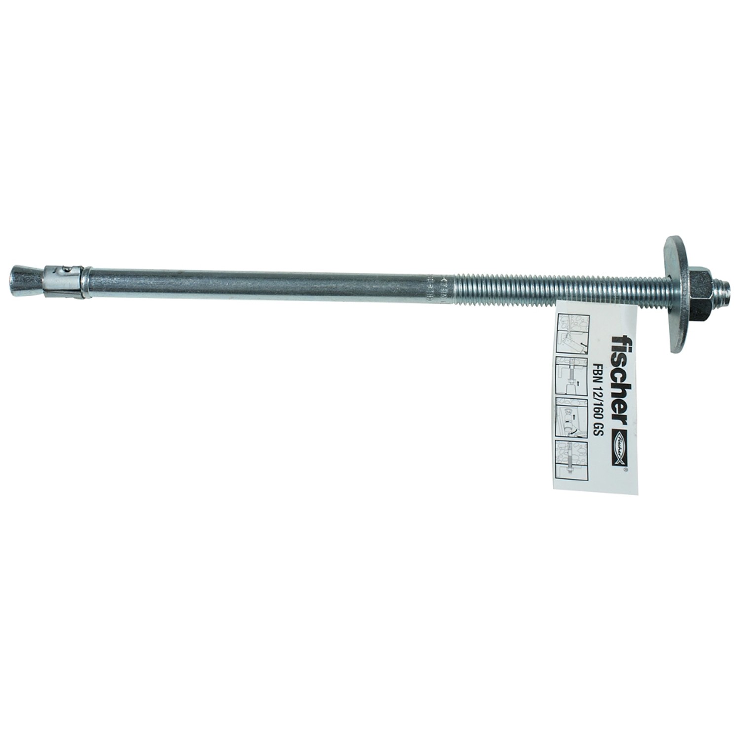 Fischer Bolzenanker FBN II 12/160 GS mit großer Scheibe für Holzkonstruktionen.