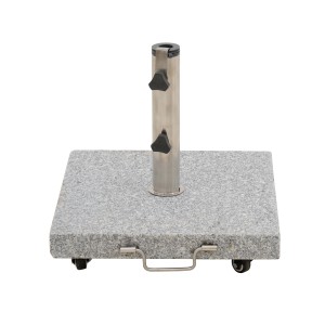 Grauer Siena Garden Schirmständer Ennio aus Granit, mit Rollen und Edelstahlrohr.