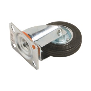 Transport-Lenkrolle mit Gummirad, Ø 100mm, Traglast 70kg, Stahlfelge, Totalfeststeller.