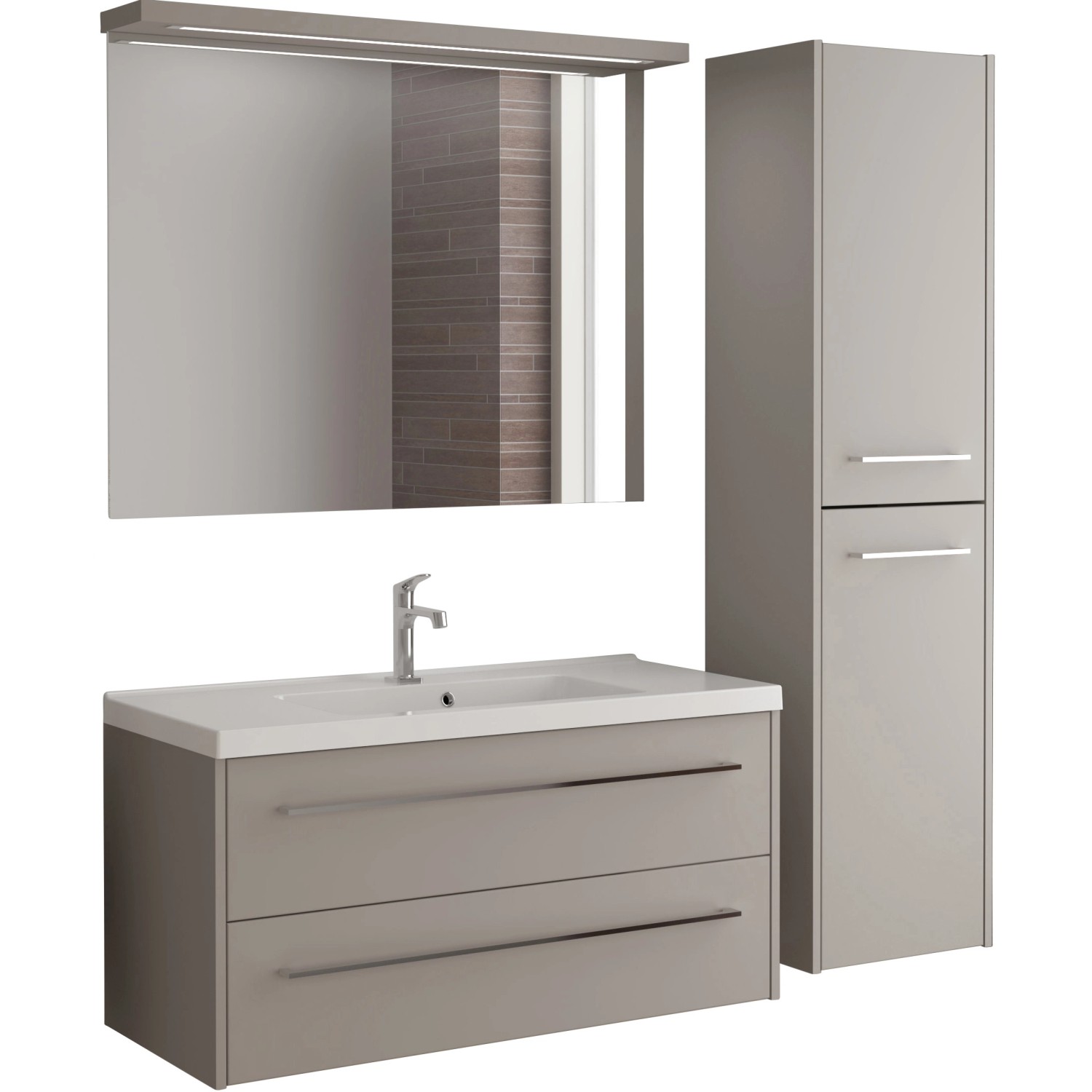 Scanbad BadmöbelSet 100 cm mit Spiegelpaneel Fox Vanilla Grey 3teilig