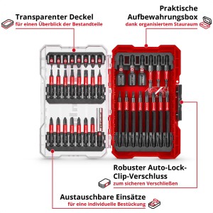 Einhell Impact Bit-Set, 38-teilig im M-Case. Schraubendreher-Bits in Aufbewahrungsbox mit transparentem Deckel.