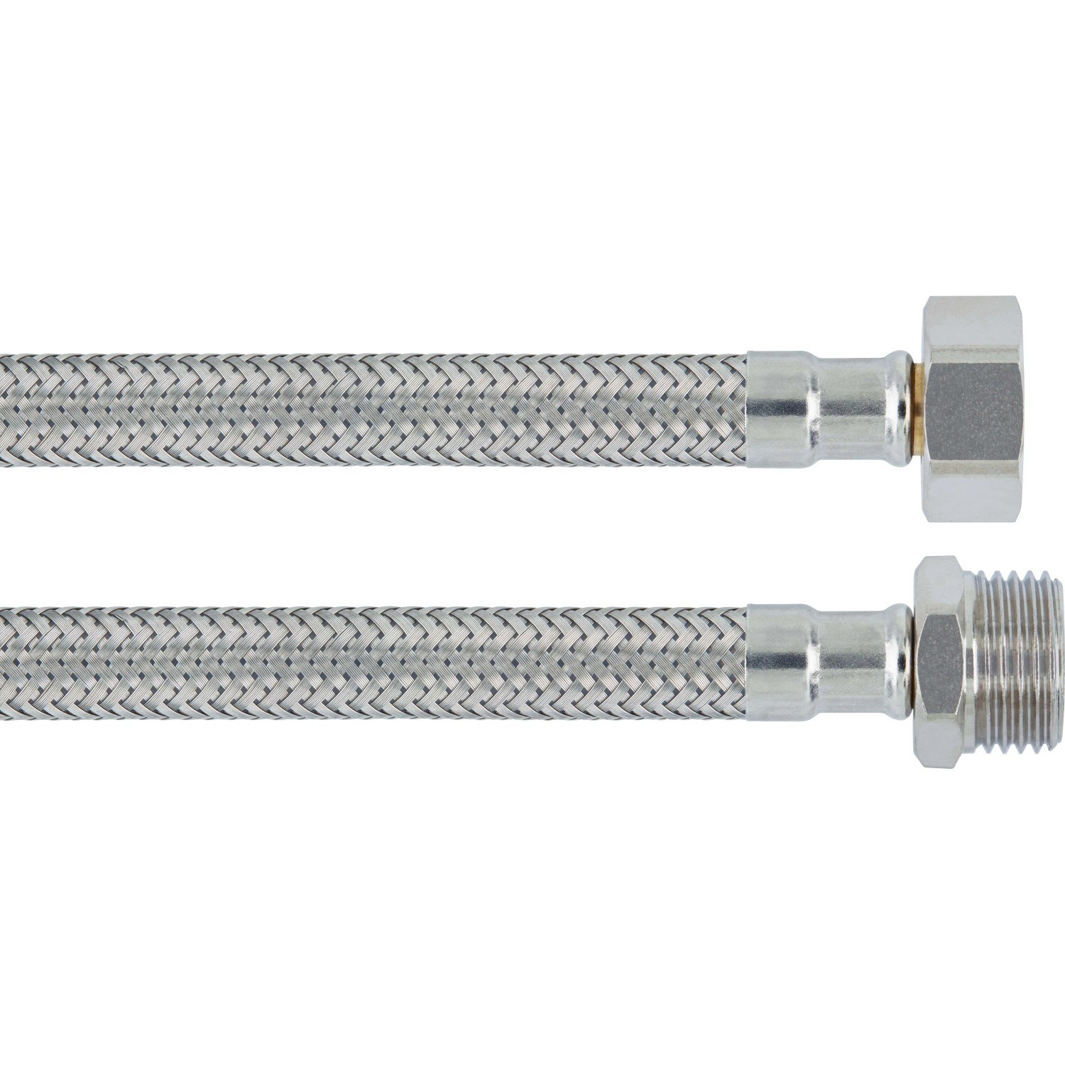 LUX Flex-Armaturenschlauch, 800 mm, Edelstahl, mit Überwurfmutter und Außengewinde.