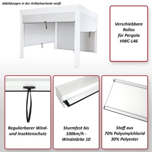 Weiße Seitenwand für Pergola 3x3m (MCW-L46) als Wind-, Sicht- und Insektenschutz.