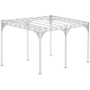 Weiße Eleo Metall Pergola Sardegna mit filigranem Design, pulverbeschichtet.