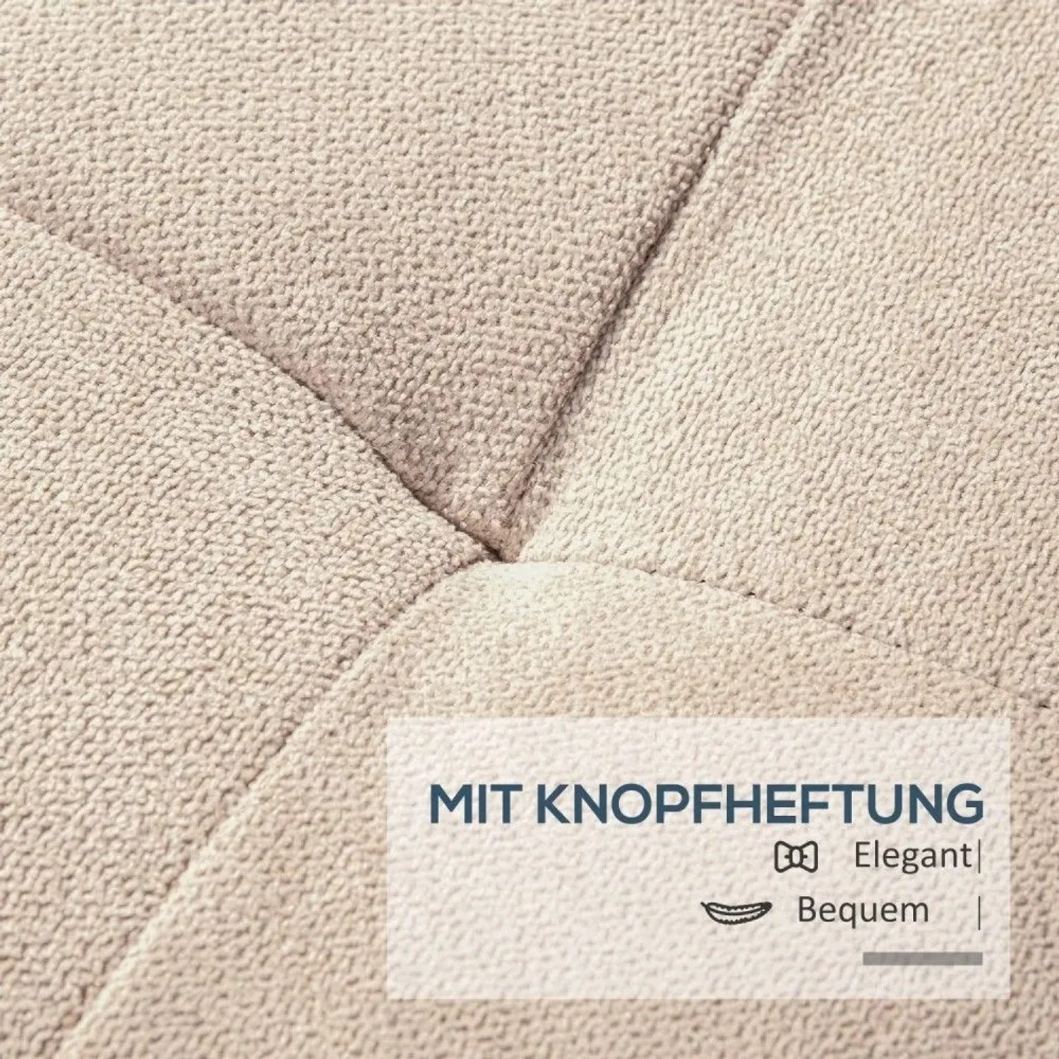 Detailansicht der HOMCOM Sitzbank: beiger Stoff mit feiner Knopfheftung und Leinenoptik für Eleganz und Komfort.