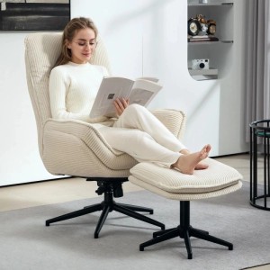 HOMCOM Relaxsessel mit Hocker mit Liegefunktion für Wohnzimmer Schlafzimmer Beige