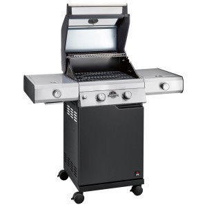 Jamestown Gasgrill Knox mit 2 Brennern und Abdeckung, Grillwagen mit Seitenbrennern und Glasdeckel.