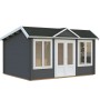 Palmako Gartenhaus Claudia Pent, 400x300 cm, dunkelgrau-weiß lackiert, mit Doppeltür und Fenstern.