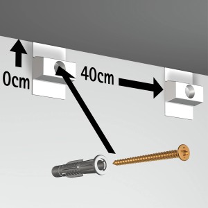 Artiteq Befestigungsset für Click Rail Alu Bilderschiene mit Dübel, Schraube und Montagehinweis.