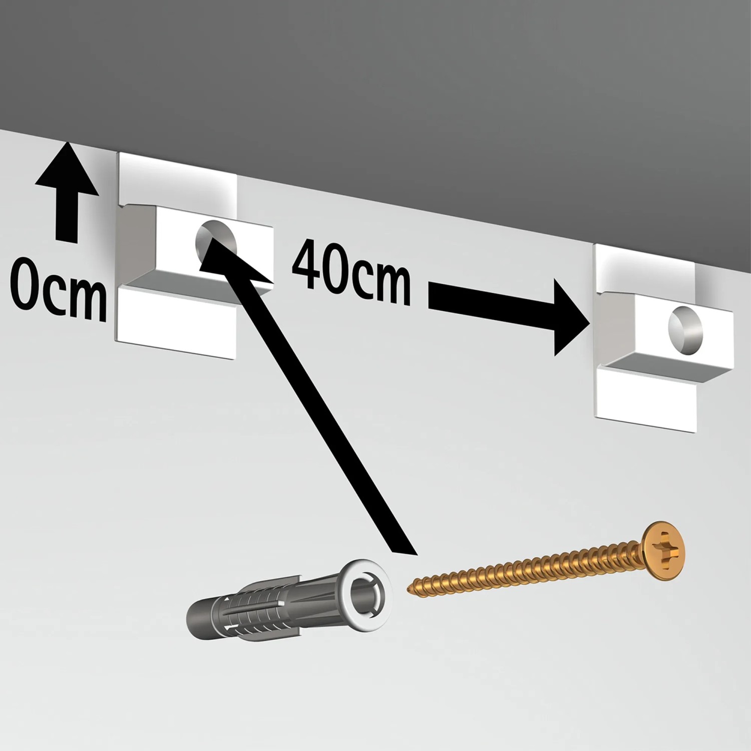 Artiteq Befestigungsset für Click Rail Alu Bilderschiene mit Dübel, Schraube und Montagehinweis.