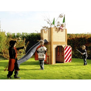 Axi Arthur Spielhaus Braun - Rot mit Grauer Rutsche 110 x 319 x 195 cm