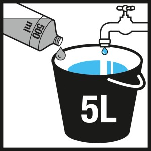 Anwendungshinweis: Kärcher RM 500 Glasreiniger Konzentrat wird in einen Eimer mit Wasser gegeben.