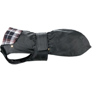 Schwarzer Jollypaw Hundemantel Jonathan, Größe M (45 cm), mit kariertem Kragen.