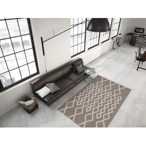 Moderner Teppich Retro 610 in Taupe-Elfenbein mit geometrischem Muster, 80x300 cm.