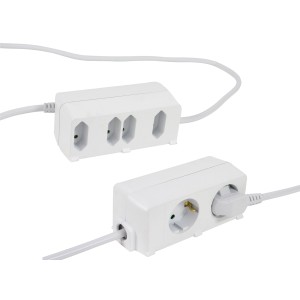 Weißer Steckdosenblock mit 6 Steckdosen und 1,4 m Kabel.