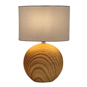 Näve Tischleuchte Woody Natur: Keramikfuß in Holzoptik mit Textilschirm, Design-Tischlampe für Wohnräume.