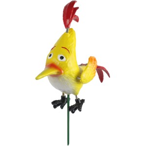 Deko-Gartenstecker: Gelber Vogel mit rotem Kamm, 52 cm hoch, für die Gartendekoration.