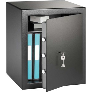 Burg-Wächter Möbeltresor Homesafe H 240 S, Tresor mit Schlüssel, geöffnet, mit Ordnern.