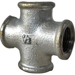 Verzinktes Temperguss Kreuzstück Nr. 180 mit Innengewinde (G 1/2).
