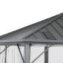 Detailansicht des Home Deluxe Pavillon Azur mit Solarpanel am Dach und Moskitonetz.