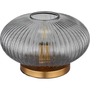 Globo Design-Tischlampe Normy, rauchfarbenes Glas, goldfarbener Sockel, 30 x 20 cm.