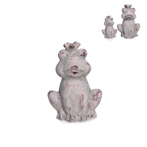 Sitzender Deko-Frosch aus Beton, grau-weiß, mit Krone, 19 cm, für die Gartendekoration.