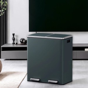 Songmics Mülleimer Pary 2 Fächer x 30 l Grau