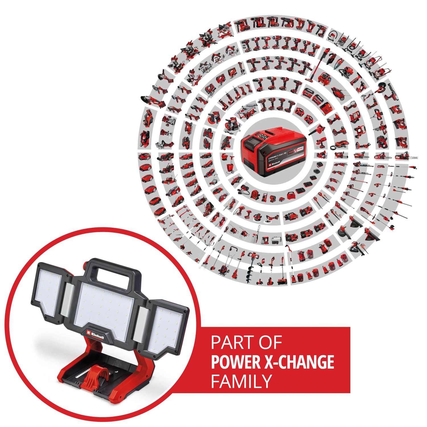 Einhell Akku-Lampe TP-CL 18/3000 Li-Solo mit LED-Leuchten und Power X-Change Akku-System.