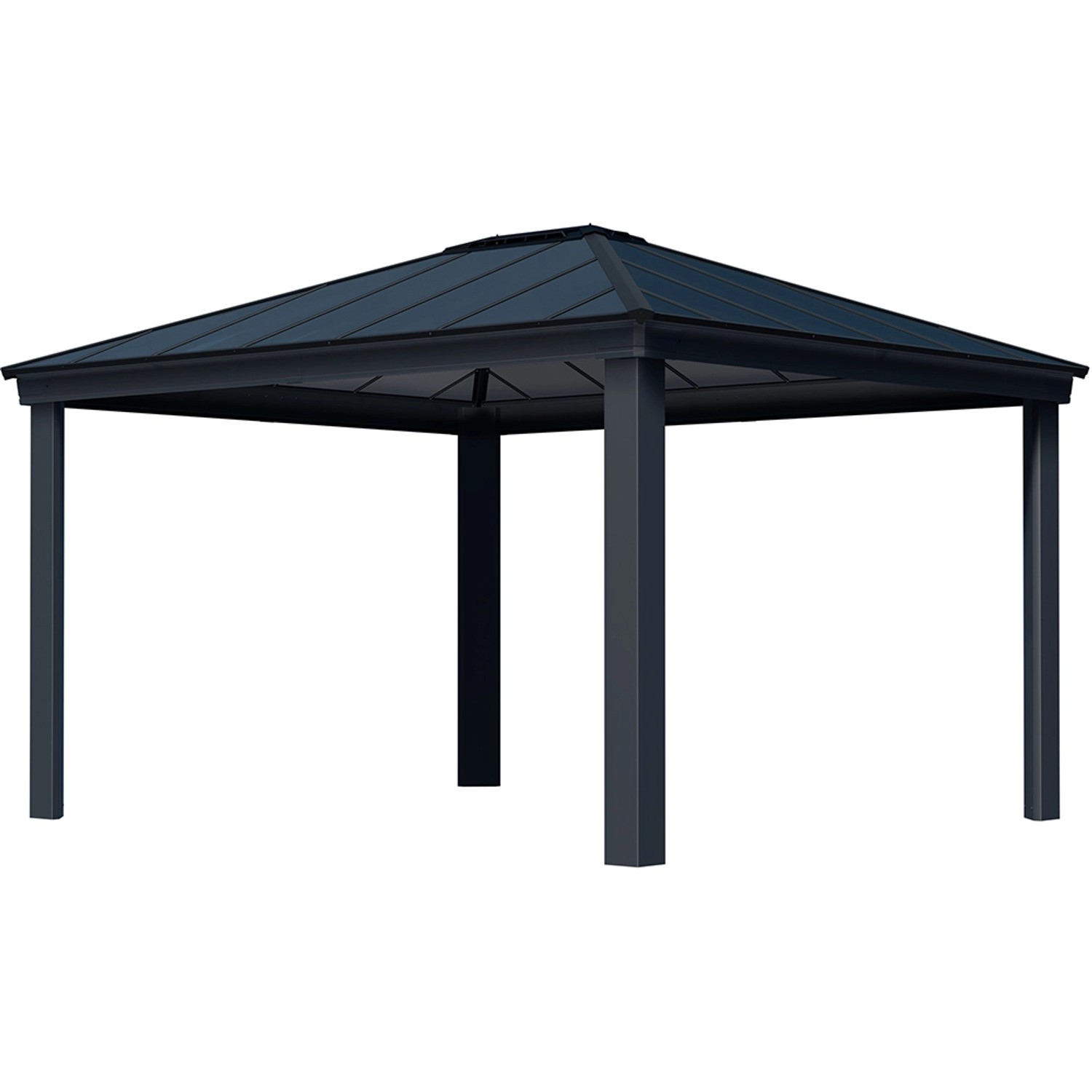 Palram Canopia Dallas 4.3 x 3.6 Gartenpavillon in Anthrazit, stabile Aluminiumkonstruktion.