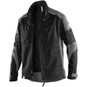 Kübler ActiviQ Arbeitsjacke in Schwarz-Anthrazit, Größe 3XL, mit Stehkragen und diversen Taschen.
