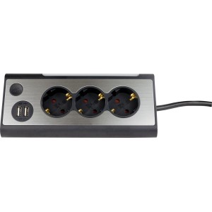 REV Ritter Steckdosenleiste Lightsocket mit 3 Schuko- und 2 USB-Steckdosen, LED-Licht, schwarz.