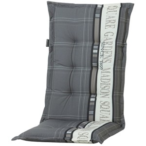Madison Auflage Garden Grau für Hochlehner, ca. 123x50cm. Gartenstuhlauflage mit Karomuster und Schriftzug.