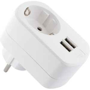 Weißes Steckdosen Ladegerät mit 2 USB-Anschlüssen für Computer & Multimedia Zubehör.