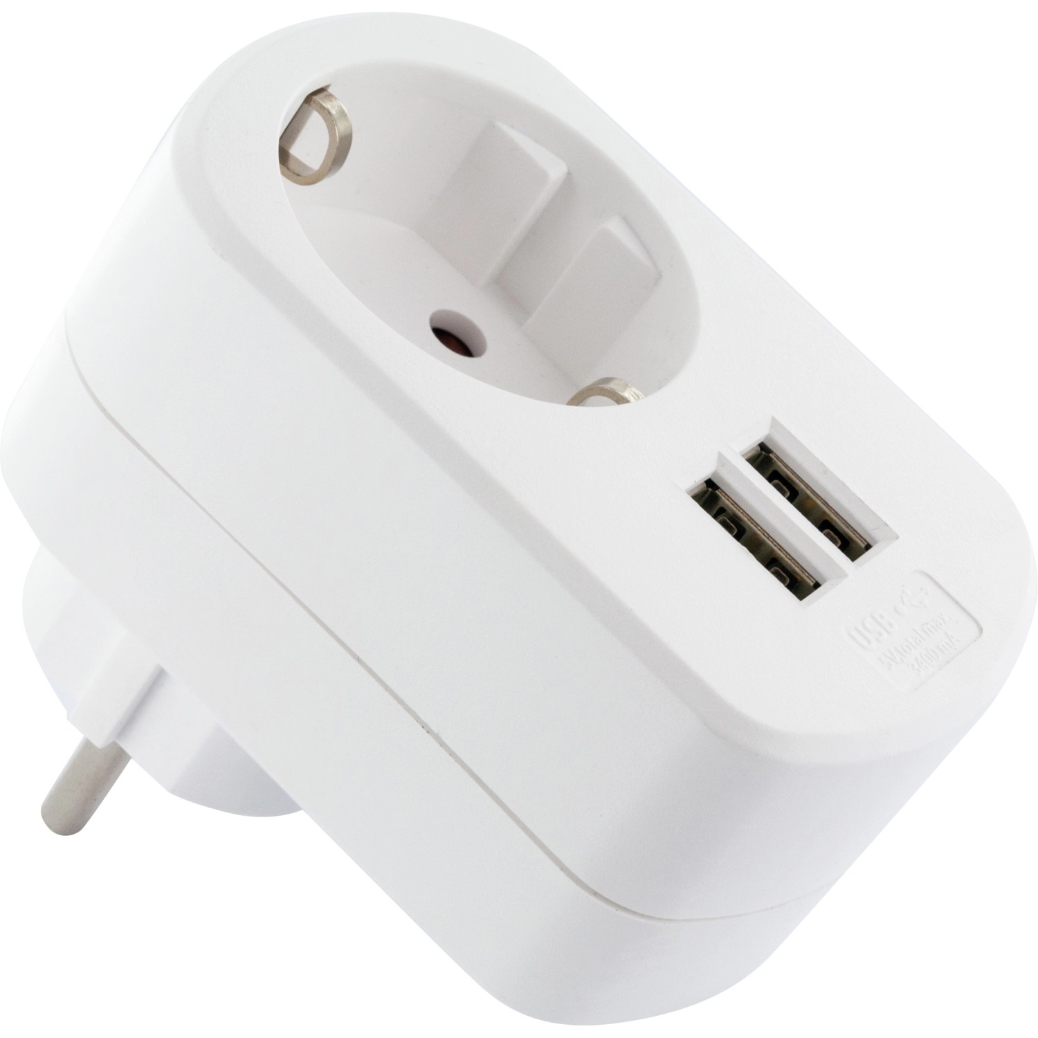 Weißes Steckdosen Ladegerät mit 2 USB-Anschlüssen für Computer & Multimedia Zubehör.