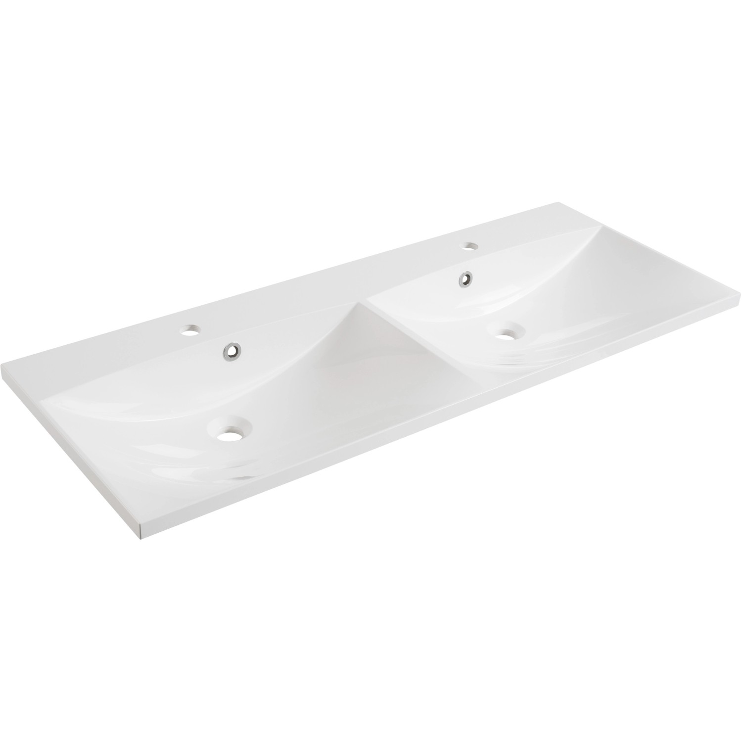 Fackelmann Doppelwaschtisch B.clever 120 cm, Esche Dekor, aus Gussmarmor, Aufsicht.