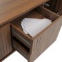 Braunes MCW TV-Rack O34 mit offener Schublade, strukturierten Fronten und viel Stauraum. Melaminbeschichtet.