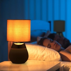 Relaxdays Tischlampe Metall Grün 2er Set mit Stoffschirm 32 cm x 18 cm