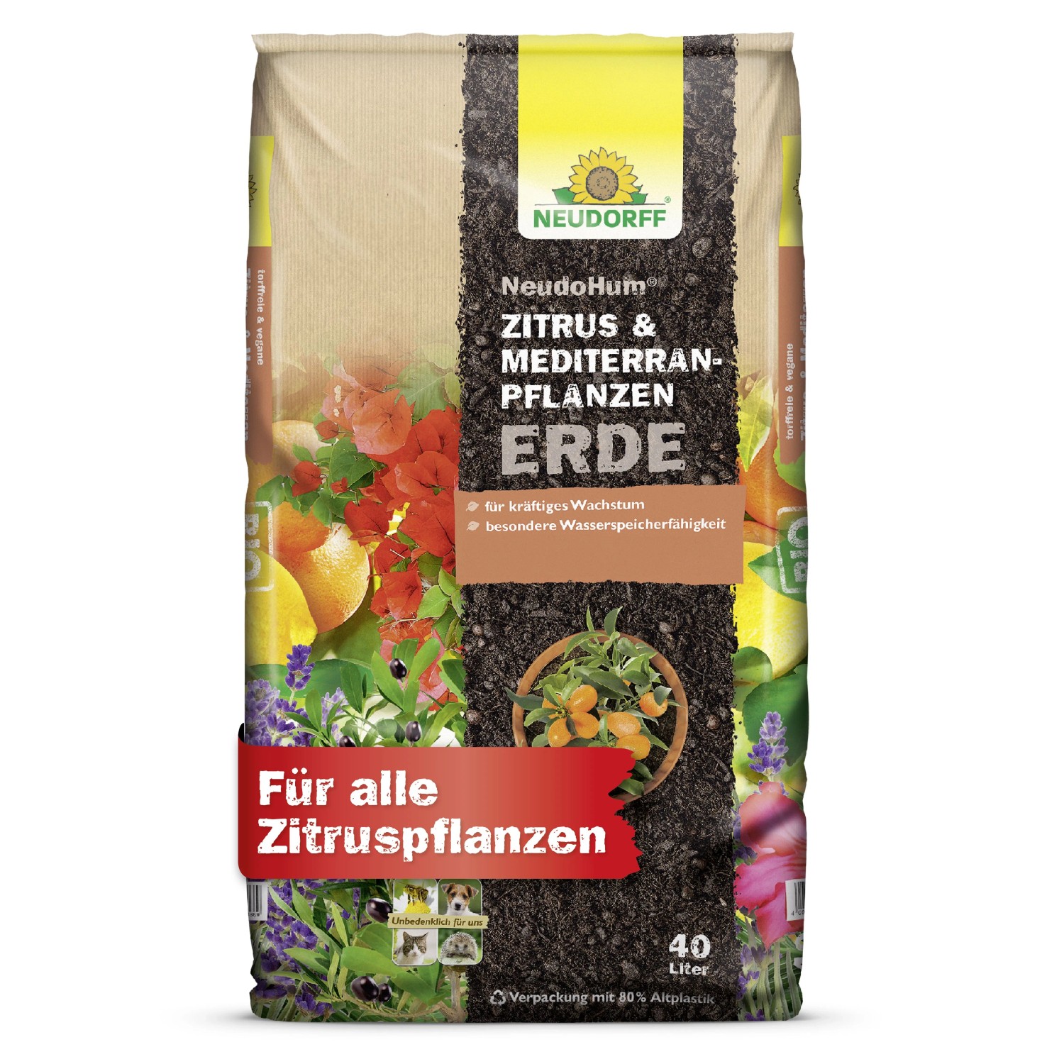 Sack Neudorff Zitruserde NeudoHum 40L für Zitrus- & Mediterranpflanzen.