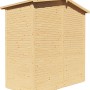 Bertilo Gerätehaus aus Holz, naturbelassen, Seitenansicht. Holz-Gartenhaus mit Satteldach.