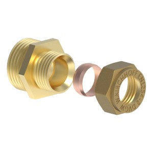 Kirchhoff Übergangsstück: Klemmfitting aus Messing für Kupferrohr, 22 mm x 33,3 mm (1 AG).