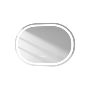 Ovaler Emke Badspiegel 70x50 cm mit dimmbarer LED-Beleuchtung, Touch-Steuerung und Antibeschlag-Funktion.